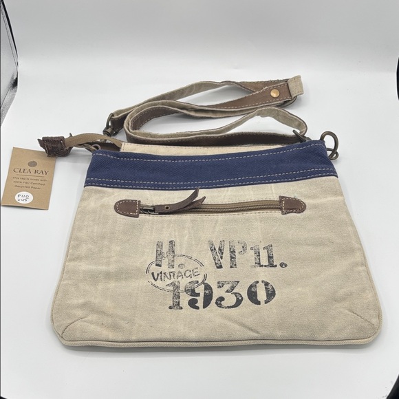 Clea Ray Canvas Satchel Recycled Military Tent with Bicycle Print NWT - Picture 6 of 14